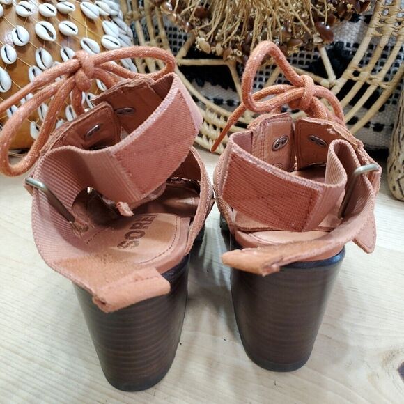 Sorel Nadia Womens 7 Teak Brown Suede Lace Up Sandals Shoes Block Heel - Picture 11 of 12